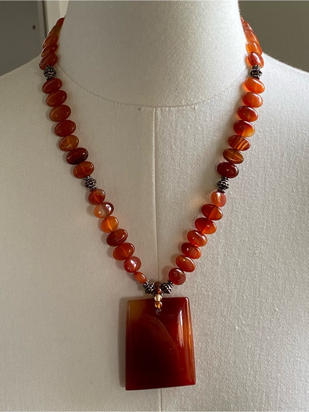 Genuine Carnelian Agate Statement Necklace - Large Pendant - Artisan Boho Style